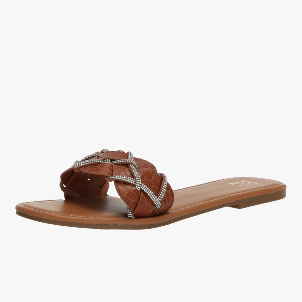 YOKI NWT Alabama Flat Sandal Braided Rhinestone Detail